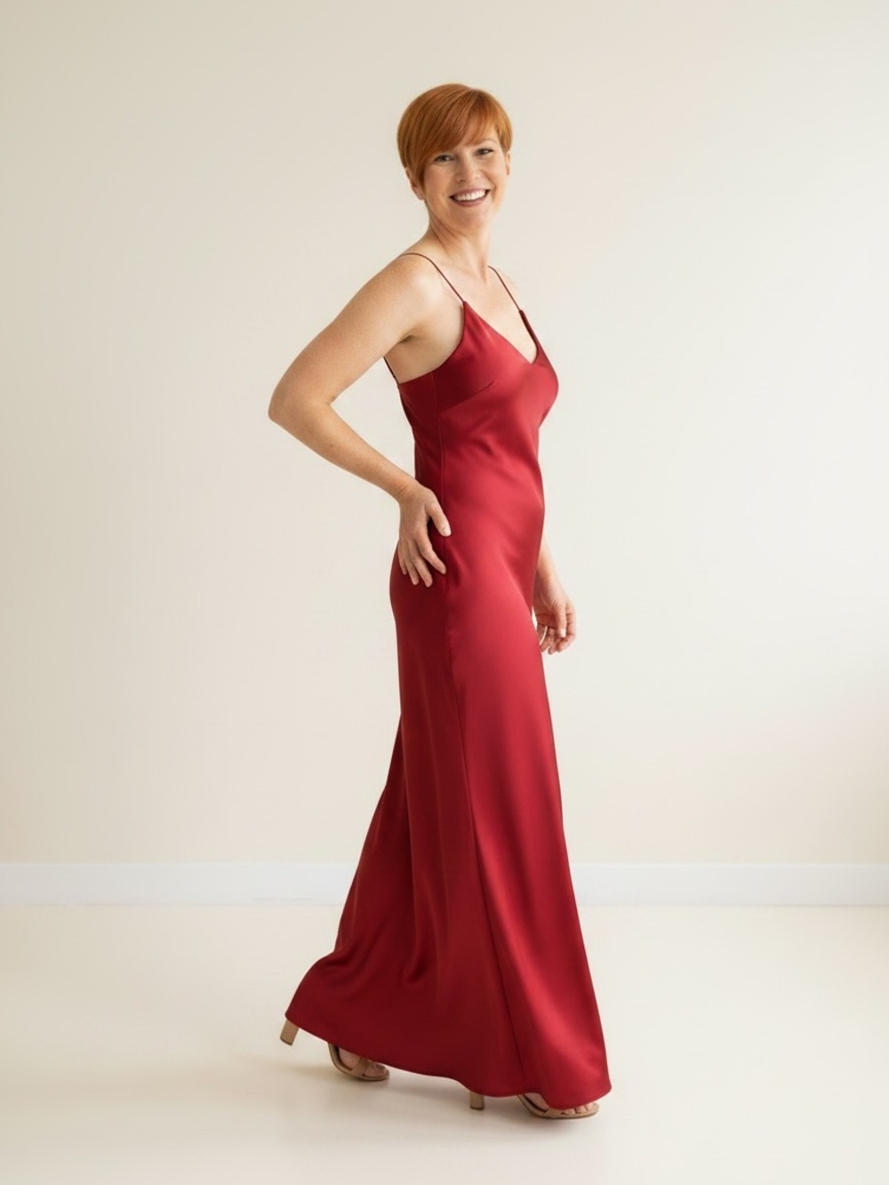 Red satin maxi slip dress fully lined by Windsor XL